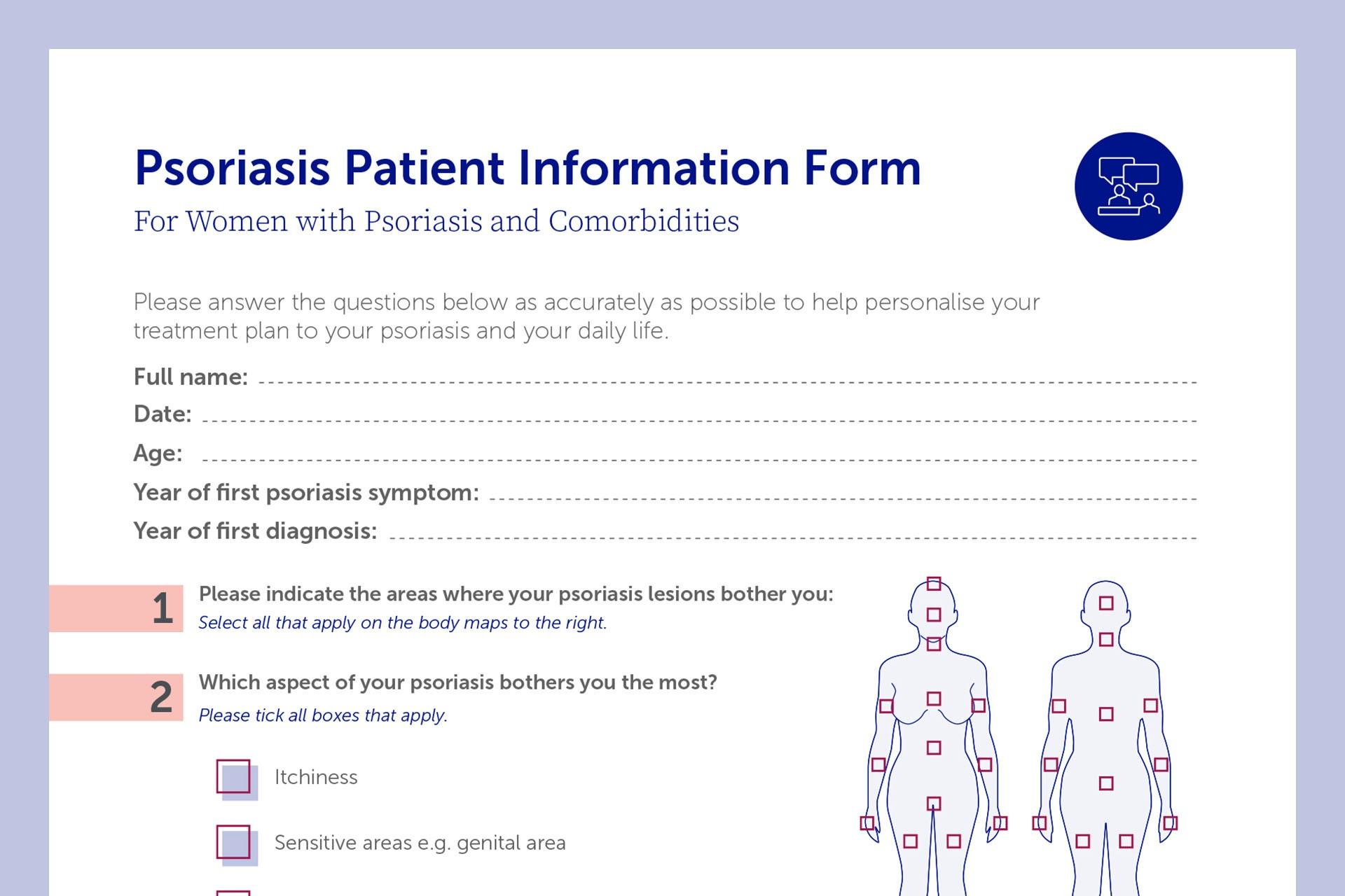 Form for women with psoriasis to complete